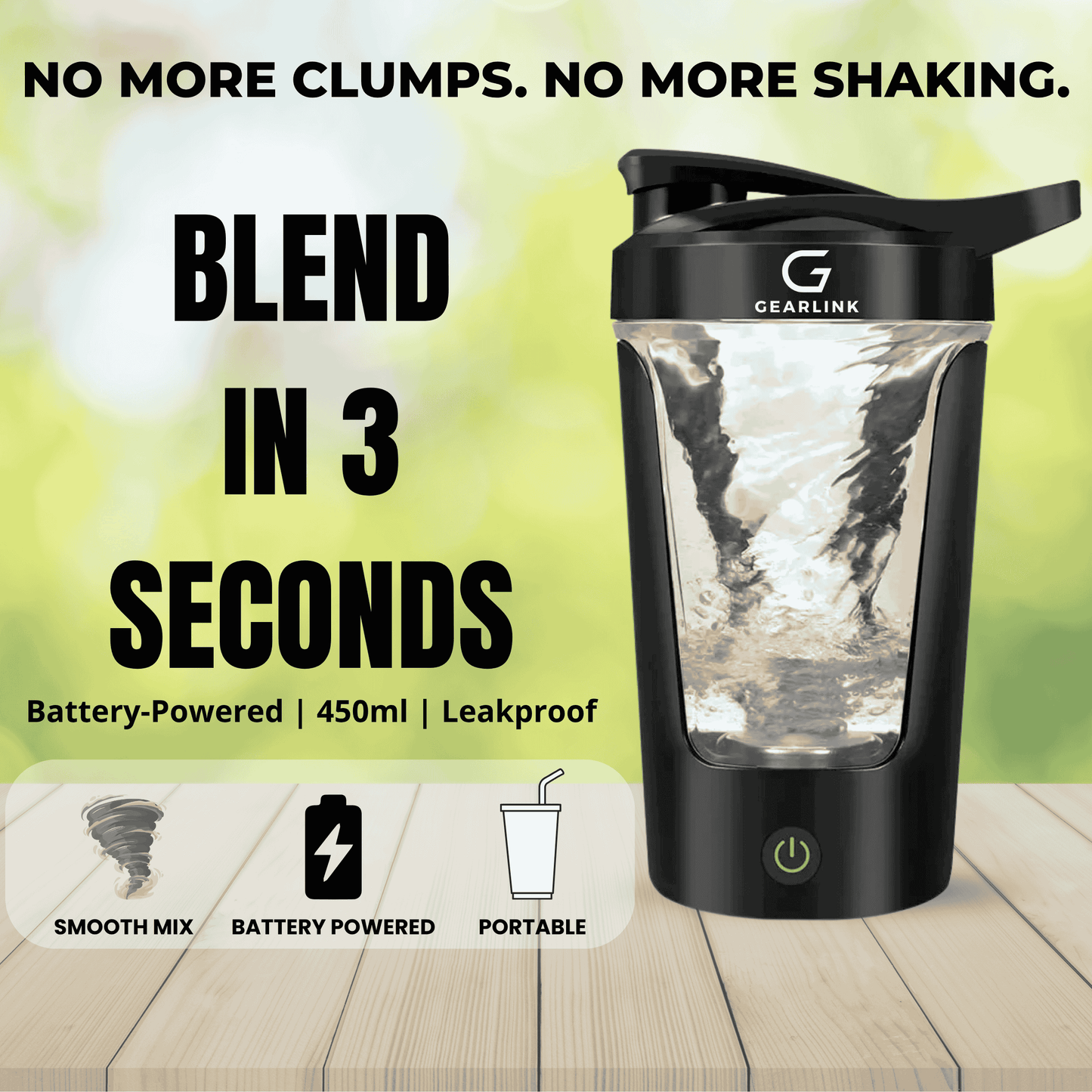 Gearlink™ Electric Shaker Bottle – 450ml Portable Protein & Drink Mixer (Battery Operated)