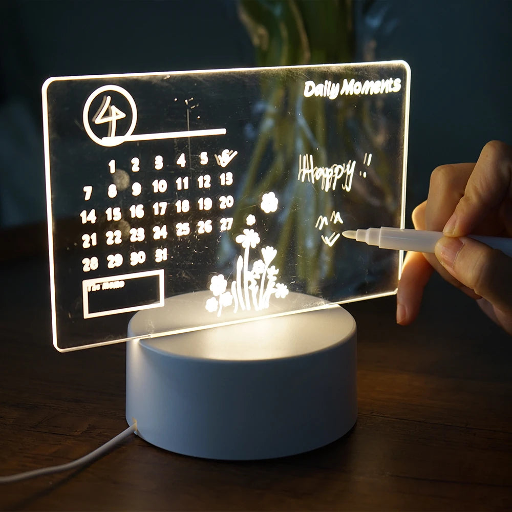 Gearlink™ LED Message Board Night Light – USB Rewritable Lamp with Warm Glow & Free Pen