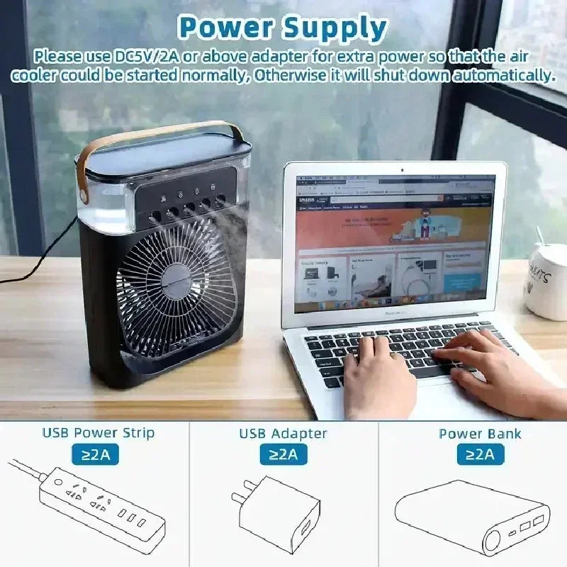 Gearlink™ 3-in-1 Mini Air Cooler – Portable Fan, Humidifier & Night Light