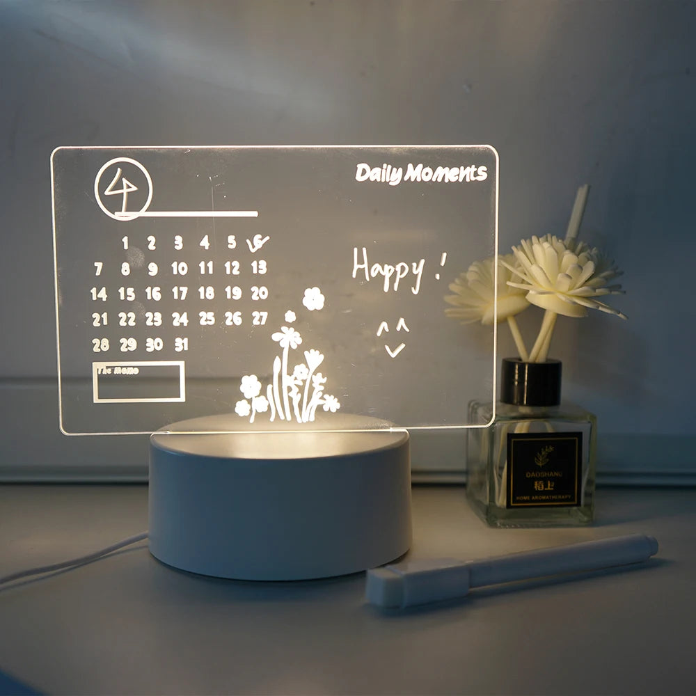 Gearlink™ LED Message Board Night Light – USB Rewritable Lamp with Warm Glow & Free Pen