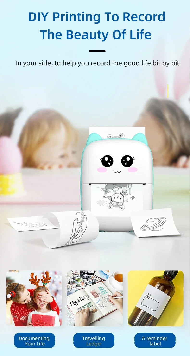 Gearlink™ Mini Cat Thermal Printer – Pocket Photo & Label Printer (Bluetooth, 58mm)
