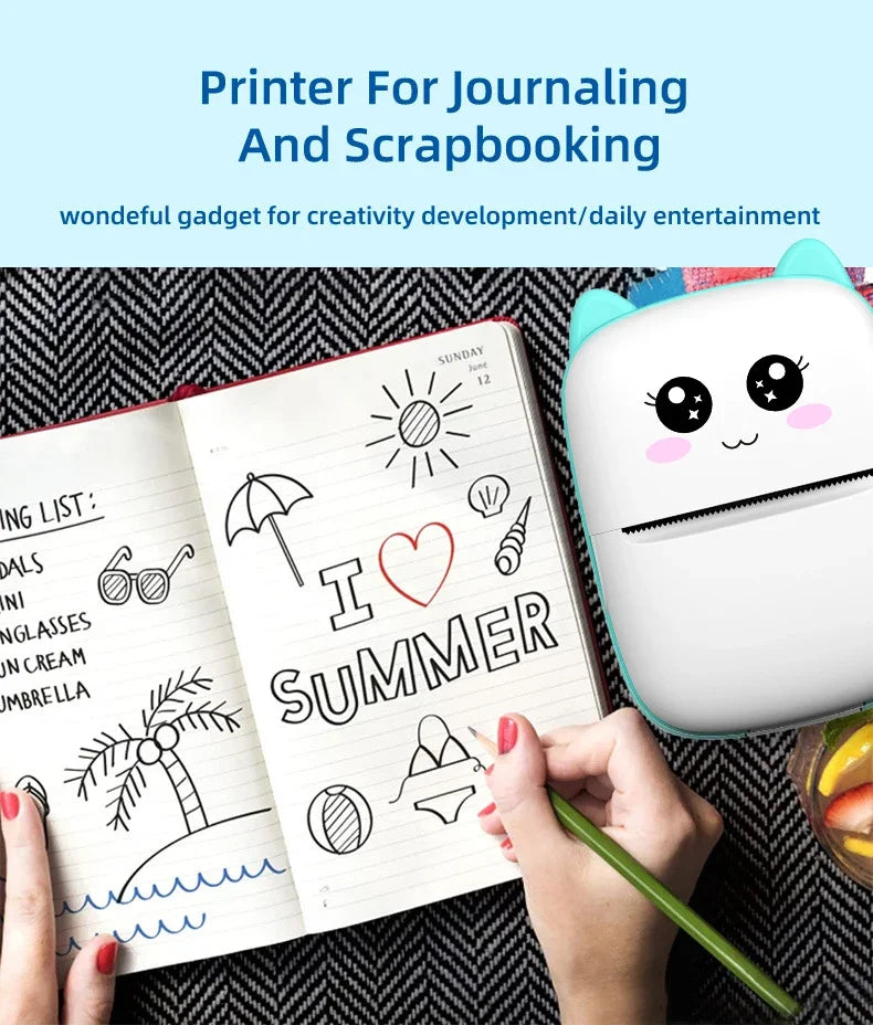 Gearlink™ Mini Cat Thermal Printer – Pocket Photo & Label Printer (Bluetooth, 58mm)