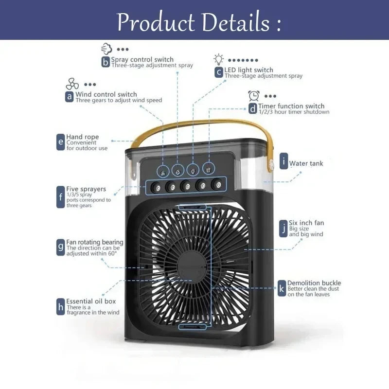 Gearlink™ 3-in-1 Mini Air Cooler – Portable Fan, Humidifier & Night Light
