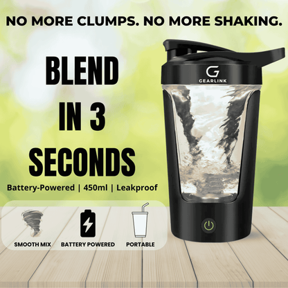 Gearlink™ Electric Shaker Bottle – 450ml Portable Protein & Drink Mixer (Battery Operated)
