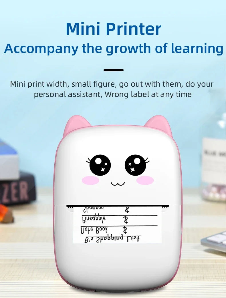 Gearlink™ Mini Cat Thermal Printer – Pocket Photo & Label Printer (Bluetooth, 58mm)