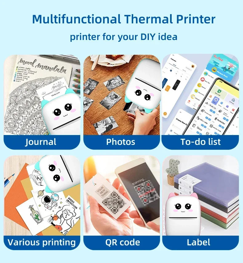 Gearlink™ Mini Cat Thermal Printer – Pocket Photo & Label Printer (Bluetooth, 58mm)
